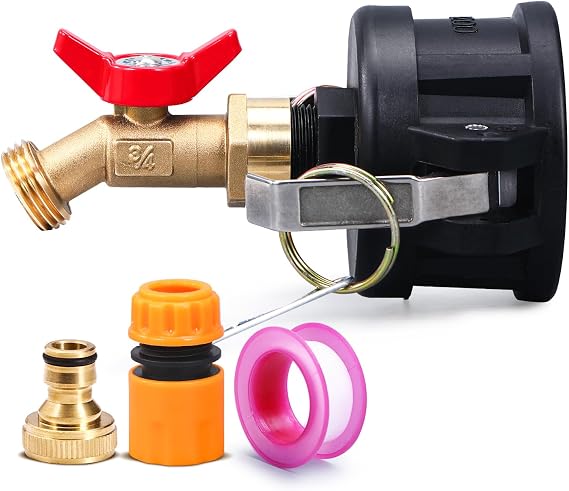 IBC Tote Adapter, 2" Cam Lock for 275-330 Gallon IBC Tote Tank, IBC Tote to Garden Hose Adapter with Brass Hose Faucet (3/4" Female NPT Inlet3/4" GHT Outlet)