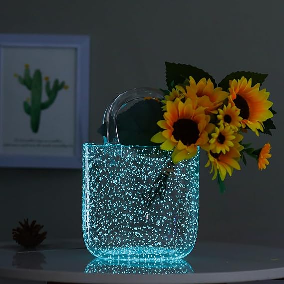 Blown Glass Luminous Handbag Vase - Unique Bubble Glass Purse Vase for Flowers Decor Home Centerpiece, Wedding, Office Desk, Fish Bowl Decor Living Room Coffee Table