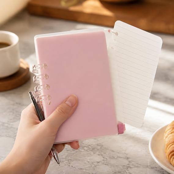 Discbound Notebook Small Pocket Spiral Notebooks A7 Removable Pages Planner Mini Notepads with Lined Pages 60 Sheets Elastic Closure Memo for Home School Office Travel (pink)