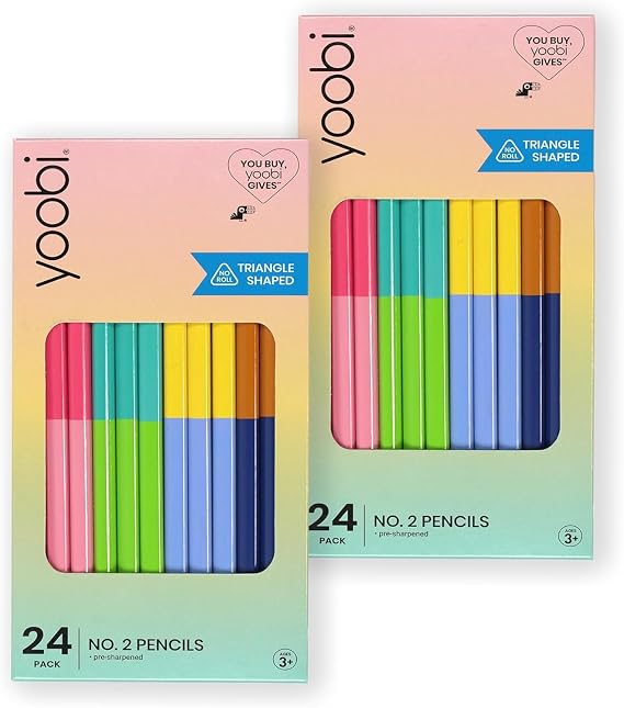 Yoobi #2 Pencils, Pre-Sharpened, Bold Colors, 2 Packs of 24, For Adults