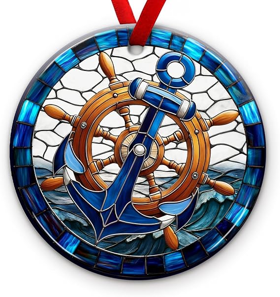 Anchor Nautical Christmas Ornament 2026 - Anchor Navy Boat Decor, Winter Beach Themed Ornament - Coastal Sea Xmas Decoration, Ocean Tree Hanging Decor, Ideas for Sailors, Men