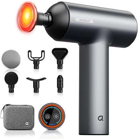 arboleaf Massage Gun Deep Tissue with Heat Function Massage Gun LED Touch Screen with 5 Massage Levels 4 Heat Levels & 6 Massage Heads Muscle Massager 10 mm Amplitude USB-C for Relaxation