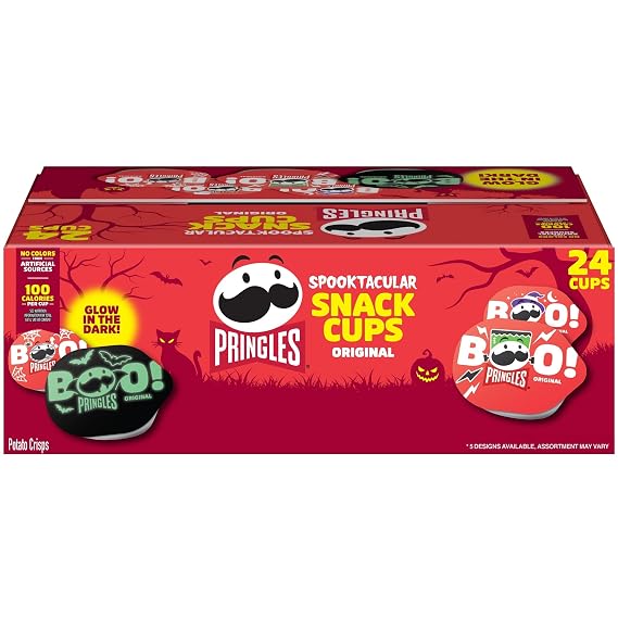 Pringles Potato Crisps Chips, Halloween Snacks, Trick or Treat, Snack Stacks, Original, 16oz Box (24 Cups)