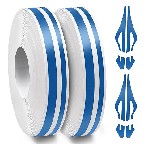 Spurtar Car Pinstripe Tape, Pinstriping Automotive Tape, Vinyl Racing Stripes Thin Car Fine Line Decals for Motorcycle Boat, 2 Rolls x 32Ft,Blue,2 in 1 (1/5 Stripe+ 1/10" Gap+ 1/10 Stripe)