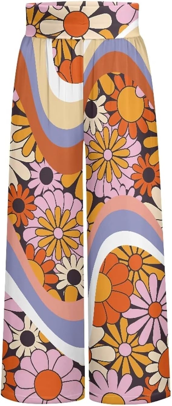 Wide Leg Pants for Women Summer 2024 Palazzo Tropical Floral Casual High Waist Trousers with Pockets S-3XL
