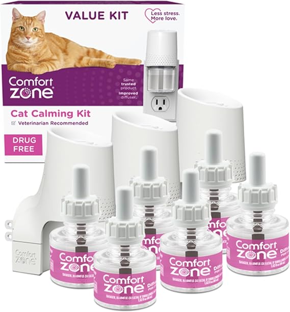 Comfort Zone Value Kit: 3 Cat Calming Diffusers & 6 Refills, Cat Pheromones
