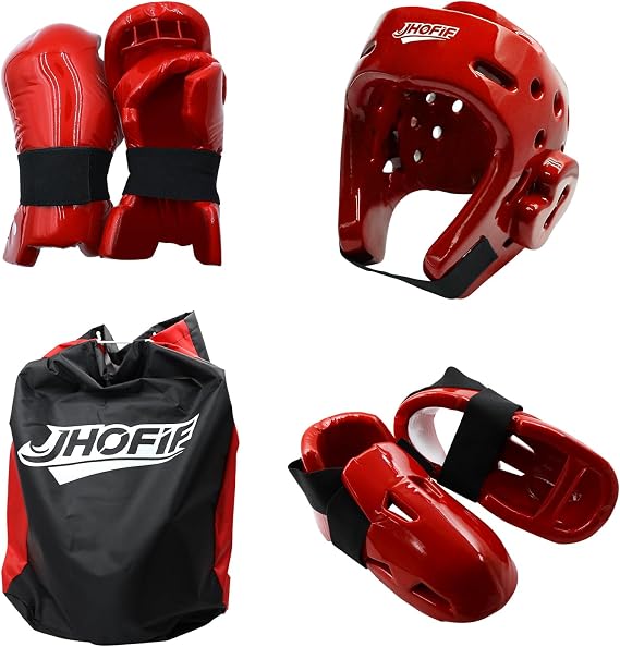 Martial Arts Karate Protective Sparring Gear Package Deal/Gift Adjustable Adult & Youth Headgear, Gloves & Kicks for MMA, Taekwondo, Boxing Training