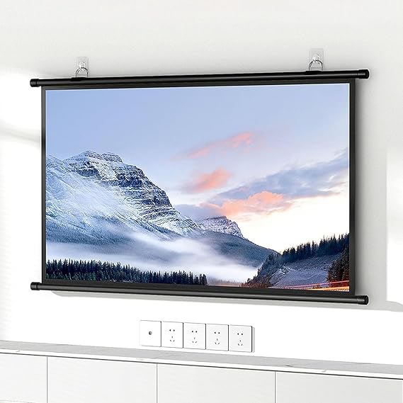 HJXGQJM 40", 50", 60", 72" Manual Projector Screen HD, Home Theater Projector Movie Screen, Pull Down Projection Screen, Wrinkle Free, Easy Roll Up,Wall Ceiling Mounted HD Projection Screen(4:3,50")