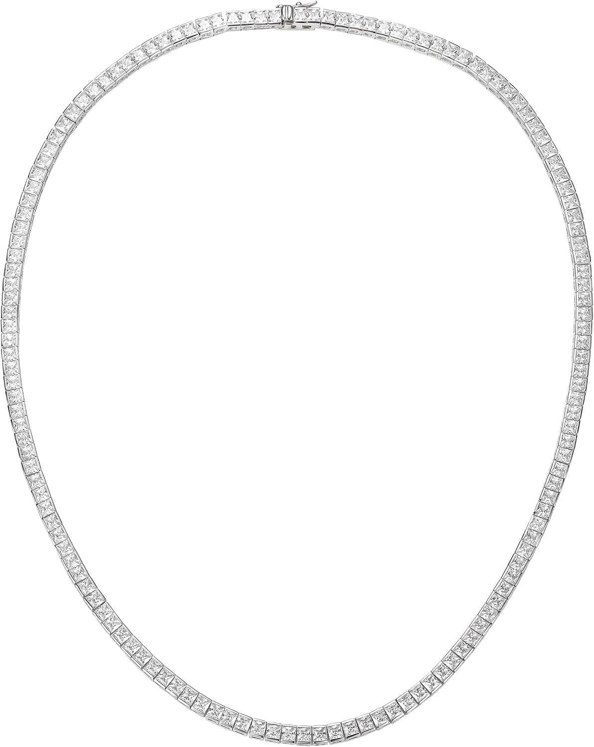 MDFUN Tennis Necklace 18K White GoldYellow Gold Plated | 3.0mm Square Cubic Zirconia Cut Bezel Setting Faux Diamond Tennis Chain Choker for Women and Men 16-24 inches