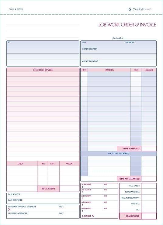NextDayLabels - Contractor Job Work Order, Invoice & Grid Sheet, 2 Part Carbonless, 100 Per Pack