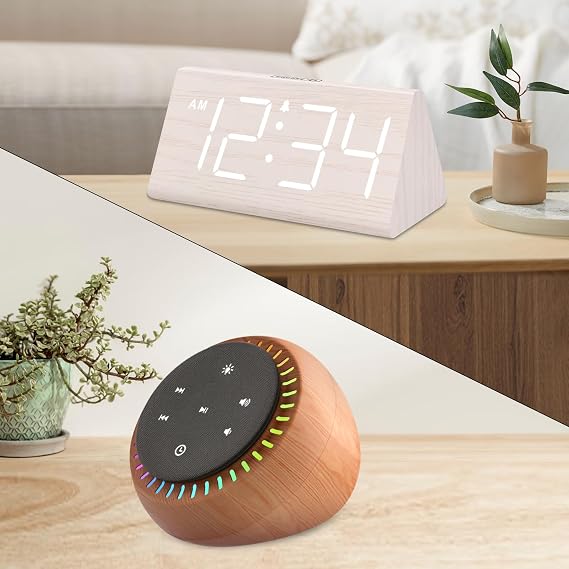 DreamSky Wooden Digital Alarm Clock + White Noise Sound Machine