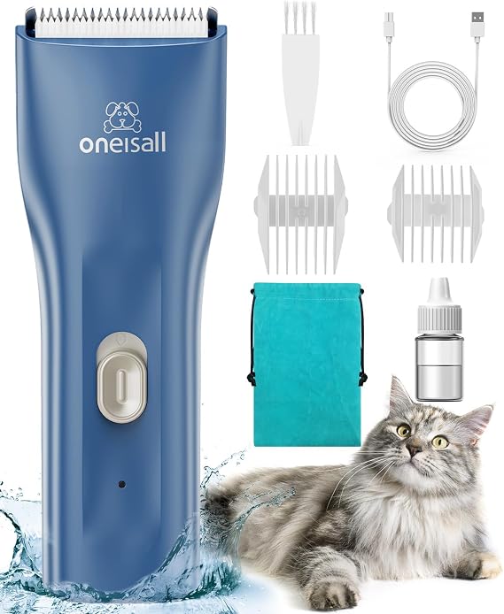 oneisall Pet Clippers for Cat Matted Hair, Quiet Pet Shaver for Cats | Waterproof Cordless Cat Clippers for Matted Long Hair with Storage Bag,Lightweight and Easy to Use for Cat, Pet, Small Dog