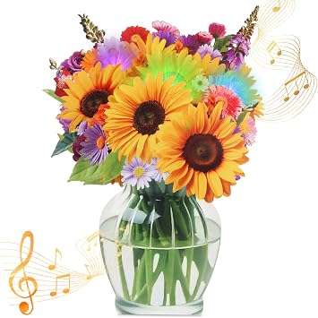 Tcamp Pop Up Birthday Cards with Music and Lights, 10 Inch Life Sized Sunflower Bouquet Mothers Day Card, Anniversary Birthday Gifts for Women Mom Sister