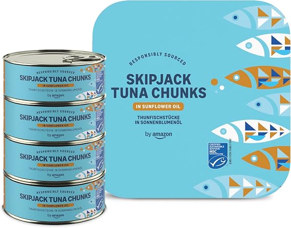 by Amazon MSC Skipjack Tuna Chunks in Sunflower Oil, 4x145g