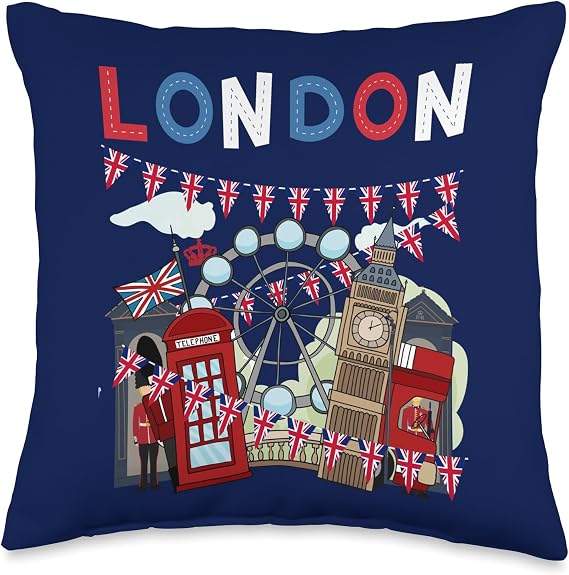 London Souvenirs Kids Ideas & Boys British Flags Souvenirs Idea for Kids & British Memorabilia London Throw Pillow, 16x16, Multicolor