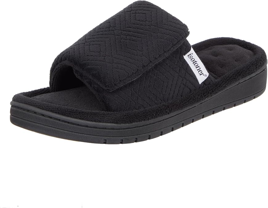 isotoner Women's Indoor/Outdoor Adjustable Diamond Microterry Slide Slipper With Memory Foam Comfort
