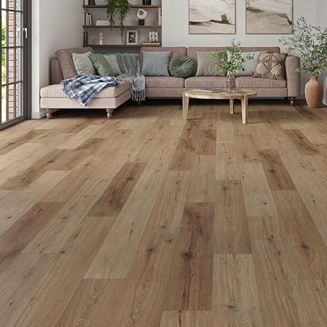 LVT Luxury Vinyl Tile Plank Flooring Waterproof Click Fit Wood Effect LVT Floor 2.196m² Coverage Per Pack | Office, Hallway, Kitchen, Dining Room Flooring Pack (Sandy Beach)
