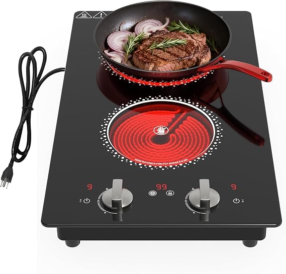 2 Burner Electric Cooktop - 12 Inch Electric Stove Top with Plug