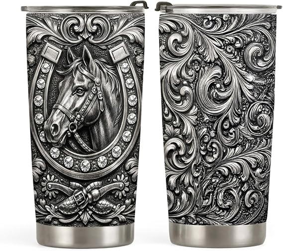 20oz Metal Horse Tumbler, Motivational Equestrian Gifts for Horse Lovers, Country Horses Coffee Tumbler for Men, Women, Stainless Steel Double Wall