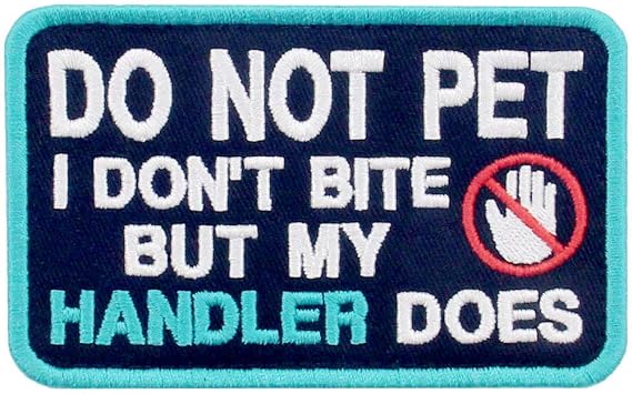 Service Dog I Don't Bite But My Handler Does Vests/Harnesses Emblem Embroidered Fastener Hook & Loop Patch