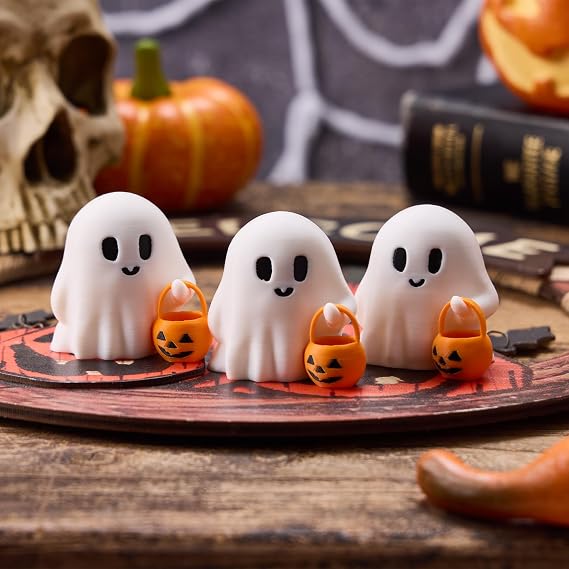 3pcs Halloween Decorations Indoor- Cute Ghost with Pumpkin Basket - Ghost for Halloween Decor Indoor Party Home Table