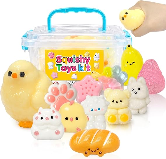12Pcs Taba Squishy Toys Kit with Box, Cute Fidget Toys Squeeze Toys Stress Relief Sensory Party Favors, Birthday Gifts Toys for Kids 4-6-8-10