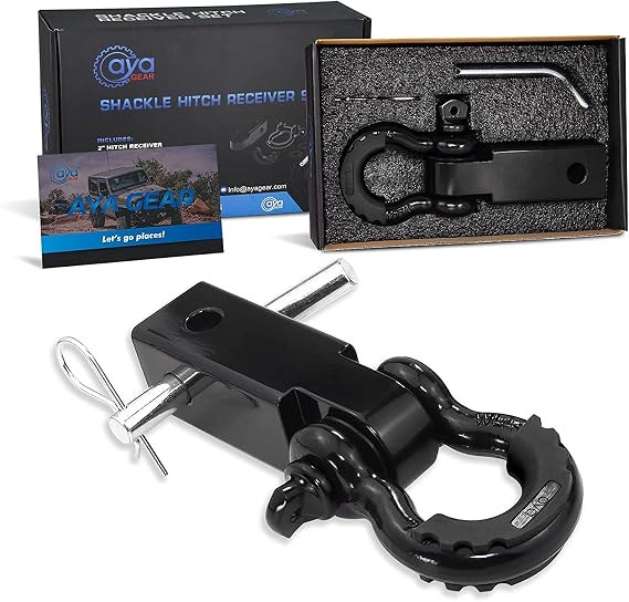 Shackle Hitch Receiver 2 inch 35,000lbs Break Strength Heavy Duty Receiver with 5/8" Screw Pin, 3/4 Shackle. Vehicle Recovery Off-Road, Towing Accessories Compatible with Trucks Jeeps (Black)