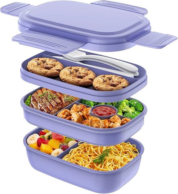 HOMETALL Yetişkin Çocuklar için İstiflenebilir Bento Kutusu, Büyük Kapasiteli 1900 ml, Dışarıda Yemek, İş, Piknik, Okul için Gereçler Setli Sızdırmaz Beslenme Kutusu Konteynerleri