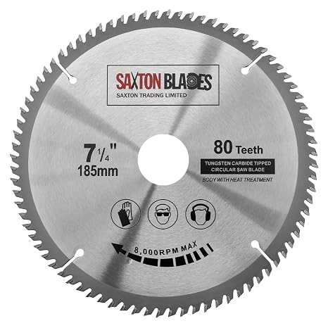 Saxton TCT18580T TCT Circular Wood Saw Blade 185mm x 30mm Bore x 80T for Bosch Makita Dewalt Fits 190mm Saws