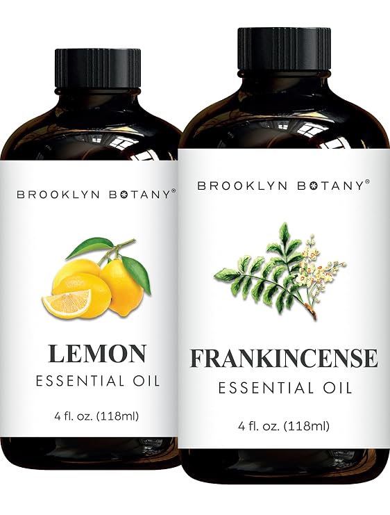 Brooklyn Botany Lemon & Frankincense Essential Oils 4 Fl Oz (Pack of 2) 100% Pure & Natural Uplifting & Grounding Aromatherapy Blend