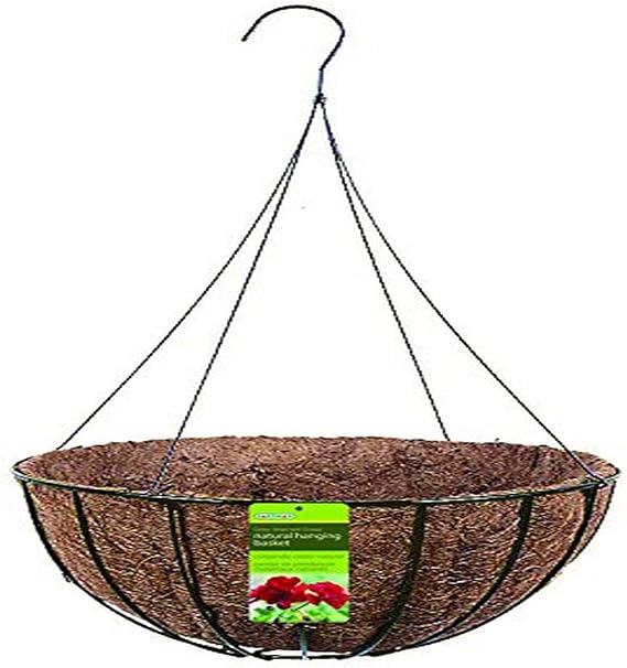 Gardman R421 Black 14" Diameter Wire Grow Basket with: Coco Liner, Plastic Insert, 4-Leg Wire Hanger
