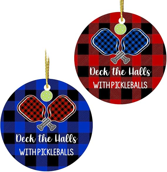 DECORLUXES Acrylic Pickleball Ornaments - Set of 2 Round Christmas Ornaments for Family, Friends, Gifts