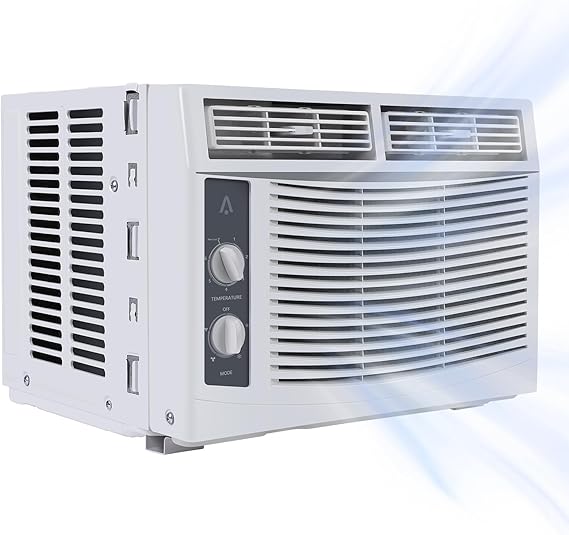 5000 BTU Window AC Unit with Mechanical Controls, Window AC Unit Cools Up to 150 Square Feet,Sleep Mode, 24H Timer, 3 Fan Speeds, Auto Restart, Self-Evaporating, 115V/60Hz, White