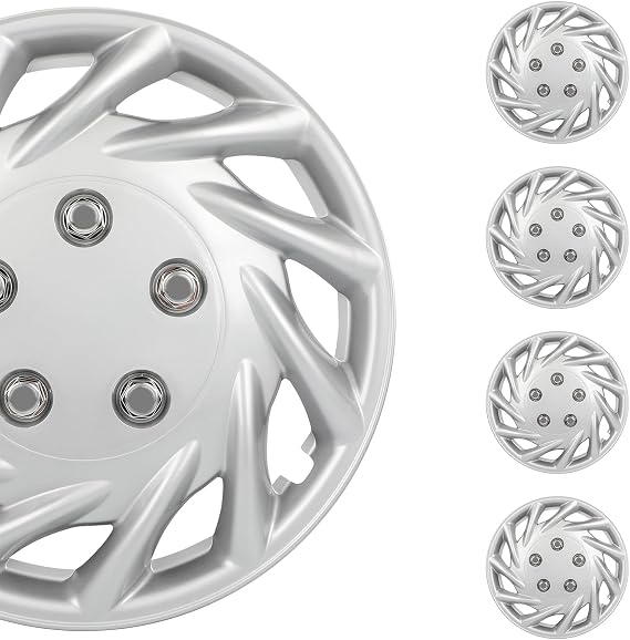 SCITOO Rust-Proof 14-Inch Silver Hubcaps 4-Pack, Quick fit for Various Vehicles, Beautiful Look