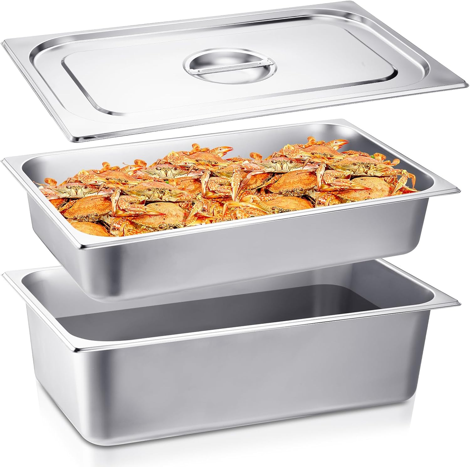 Tioncy 3 Pack Steam Table Pan Full Size with Lid 4 6 Deep Commercial Stainless Steel Hotel Food Pan 20.8 L x 12.8 W Metal Food Container for Party Restaurant Kitchen