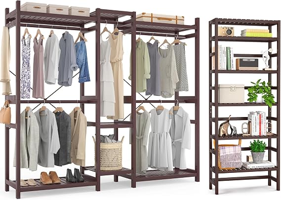 Homykic Bamboo 6-Tier Bookshelf and Closet System Bundle, Espresso