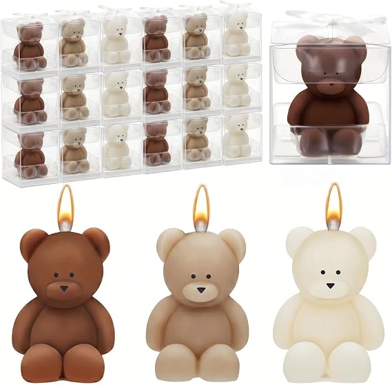 15 Pcs Bear Baby Shower Candle Favors for Guest Bear Party Favors Baby Shower Candles Bulk for Gifts Party Decorations (Light Brown,Dark Brown,White)