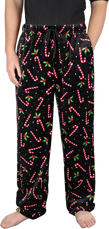 Mens Plush Pajama Pants Soft Flannel Fleece Pajama Lounge Sleep Pant Christmas Plaid Fuzzy Lounge Sleepwear Pj Bottoms