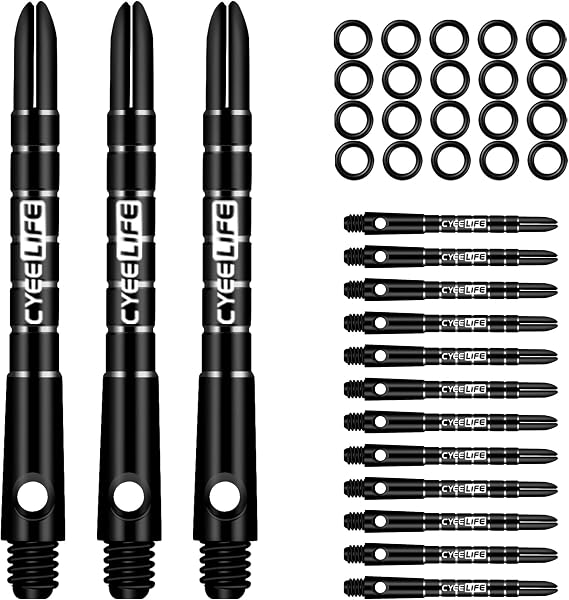 CyeeLife Aluminium Dart Shafts 15pcs with Rubber o Rings 48mm(L) Black