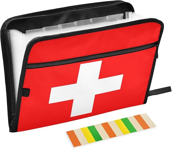 Switzerland Flag Expanding File Folder with Zipper Closure 13 Pockets Accordion Expanding File Document Organizer with Sticky Labels and Front Pocket