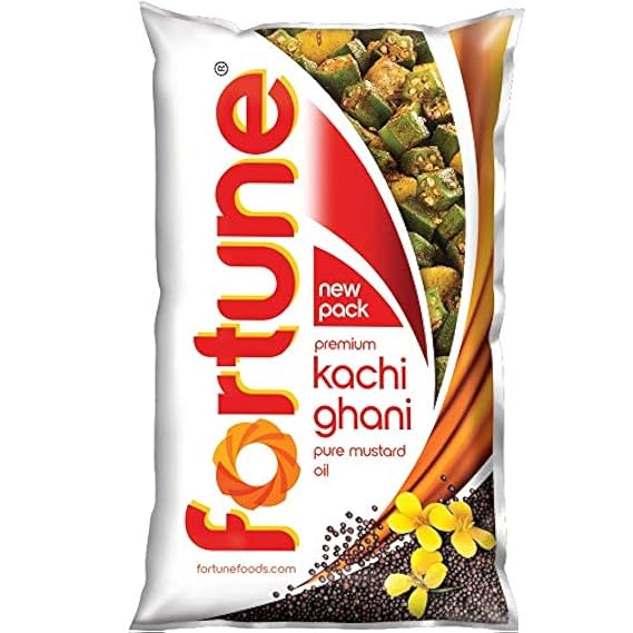 Fortune Kachi Ghani Pure Mustard Oil Pouch, 1L