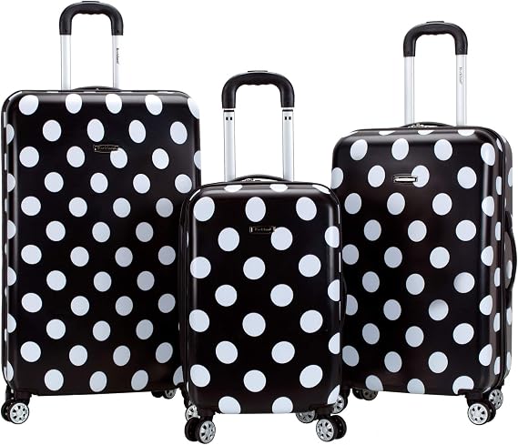 Rockland Laguna Beach Hardside3 Piece Spinner Wheel Luggage Set, (22"/24"/28"), Black Dot