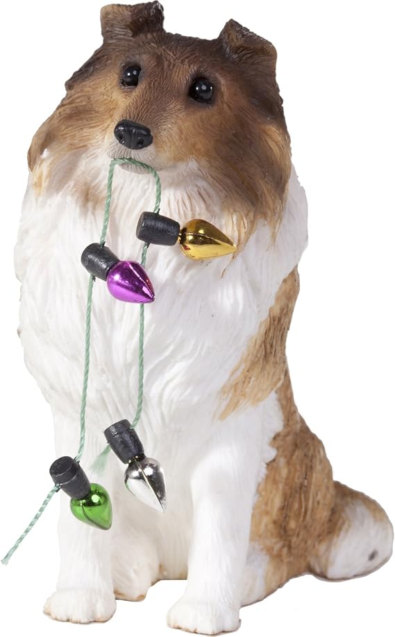 Sandicast Sable Collie Holding Holiday Lights Christmas Ornament