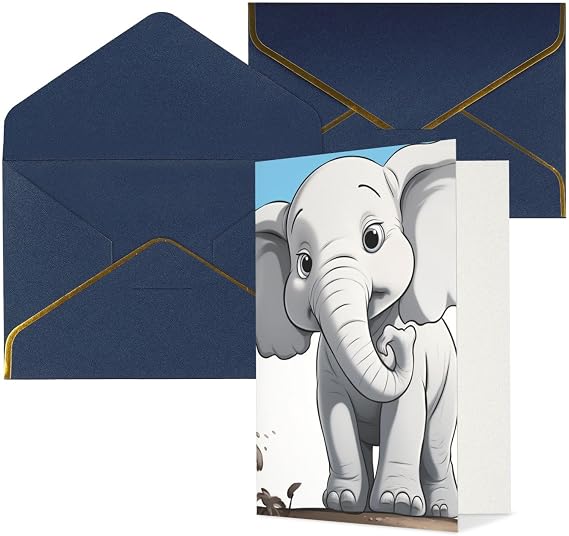 White Elephant Greeting Card with Envelopes Thinking of You Card Happy Birthday Wedding Invitation Blank Note Cards for All Occasions 4x6