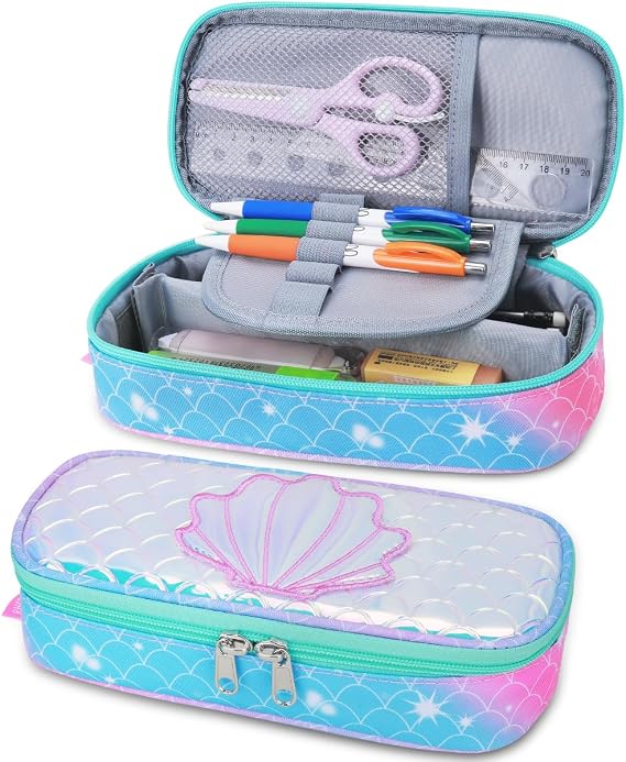 RHCPFOVR Kids Pencil Case for Girls-Soft Zipper Large Capacity Pencil Pouch for Girls Pencil Case for School Pencil Bag for Toddler (Blue Mermaid Scale)