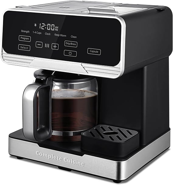 Complete Cuisine 2-in-1 Programmable Coffee Maker, 12-Cup Pot & Single-Serve Pod, Black