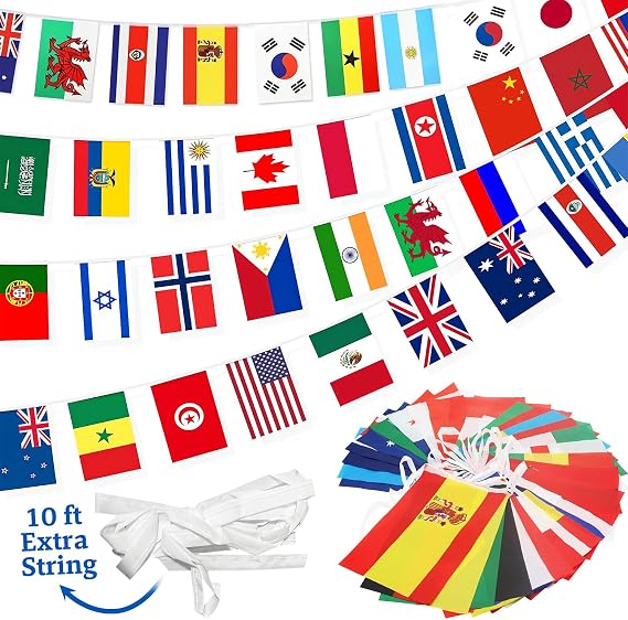 226 Countries String Flag Banner - 235 Ft International World Flags Bunting Durable Mini Polyester Flags for Party Decorations, Classroom, Sports Events, Global Sports Celebrations & Cultural Festival