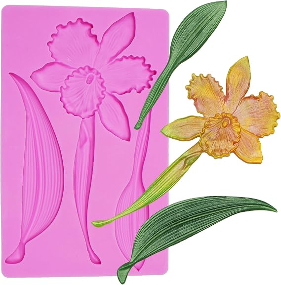 Large Orchid Flower Silicone Molds, Orchis Cymbidium Leaves Shaped Chocolate Molds, Flower Theme Cake Decorating Baking Molds for Cookie Candy Gum Jelly Pudding Clay Resin DIY Craft