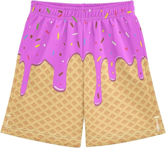 Boys Athletic Shorts Ice Cream Kids Active Sports Soccer Gym Shorts for Summer Casual Homewear 7-15Y