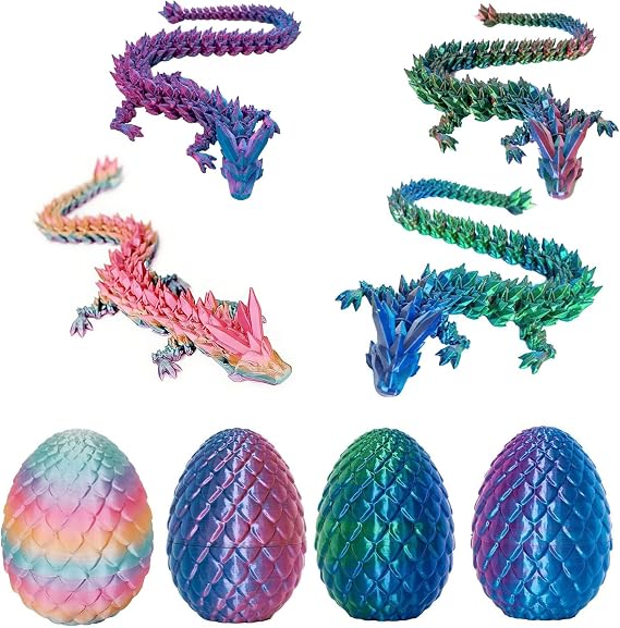 4 Pack Dragon Eggs with Dragon | 3D Printed Dragon in Egg Set | Easter Basket Fillers | Easter Surprise Dinosaur Eggs | Fully Articulated Dragon in Eggs |3D Printed Dragon for Home Office Easter Gifts